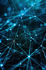 Poster - Abstract digital network with glowing lines and nodes. Futuristic technology background showcasing connectivity and data transfer concepts.