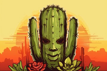 Wall Mural - Whimsical cartoon cactus illustration with a beautiful face, perfect for adding a touch of fun to your projects.