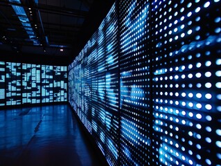 Wall Mural - A digital LED screen displaying an equalizer graphic