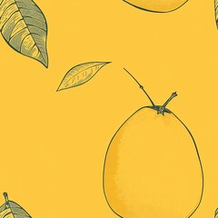 Wall Mural - A beautifully detailed line art of a mango, with a section cut out to reveal its smooth flesh and the intricate seed inside, showcasing the fruit's unique shape. Minimal pattern banner wallpaper,