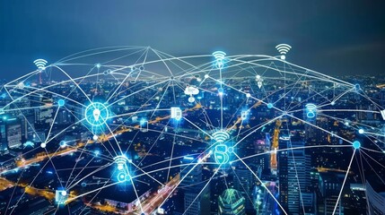 Aufkleber - Smart city and communication network concept. 5G. IoT (Internet of Things).