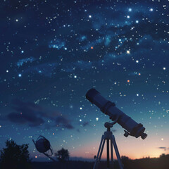 Wall Mural - telescope on the night sky background with stars and copy space
