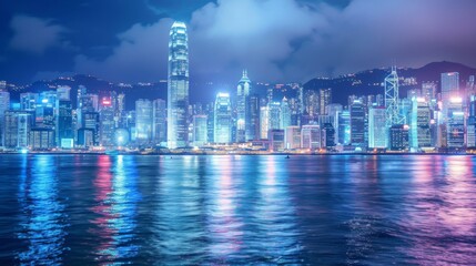 Poster - Smart network and Connection technology concept with Hong Kong city background at night