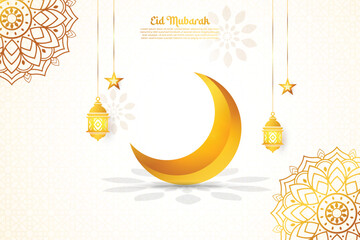 Wall Mural - Eid Mubarak abstract background design. Eid banner design. Islamic pattern. Eid day. Ramadan kareem. Mandala. Islamic background. Moon. Golden color lantern. Star.