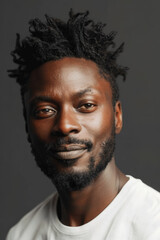 Wall Mural - A close-up portrait of a Black man with dreadlocks smiling at the camera