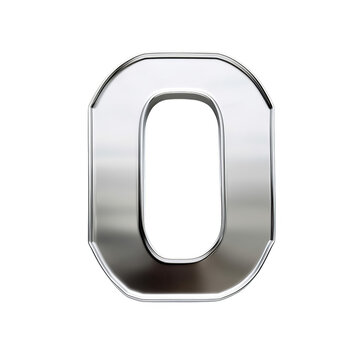 3D rendering of a shiny metal zero.on cut-out white background, transparent PNG cutout cliparts