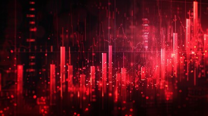 Poster - The red crashing market volatility of crypto trading with technical graph and indicator, red candlesticks going down without resistance,