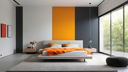 Wall Mural - Interior modern colored bedroom, Minimalism Generative AI
