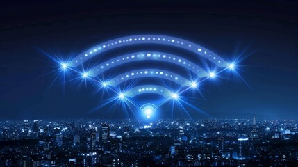 Poster - Wireless network, Connection technology concept, Information communication network, abstract line connection on night city background