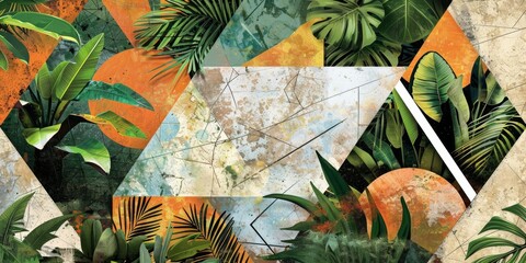 Poster - Tropical Geometric Garden Collage With Overlapping Shapes