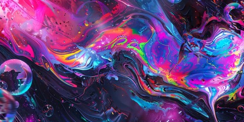Poster - Abstract Holographic Textures With Colorful Liquid Swirls