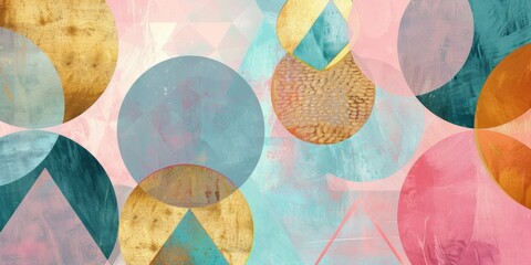 Poster - Abstract Geometric Pattern With Circular Shapes and Watercolor Effects