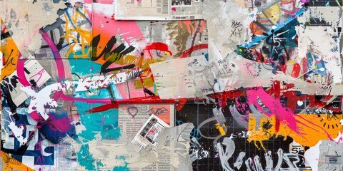 Poster - A Collage of Colorful Graffiti and Abstract Patterns on a Urban Wall