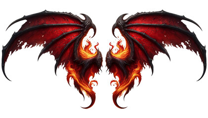 Wall Mural - Red demon wings isolated on transparent or white background.