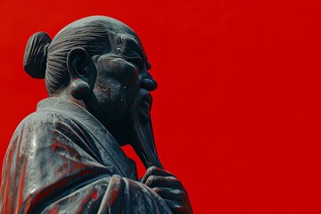 ed background exuding power. sculpture Confucius. banner