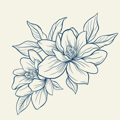 Wall Mural - Magnolia flowers drawing with line-art