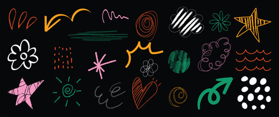 Sticker - Set of cute pen line doodle element vector. Hand drawn doodle collection of heart, arrows, scribble, speech bubble, mark, star, flower. Design for print, cartoon, card, decoration, sticker.
