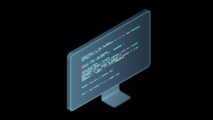 Leinwandbilder - Isometric monitor animation. Computer monitor isometric desktop. Modern monitor. Motion graphic. Transparent background with alpha channel