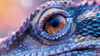 Wall Mural - A close up of a lizard's eye with colorful iris, AI