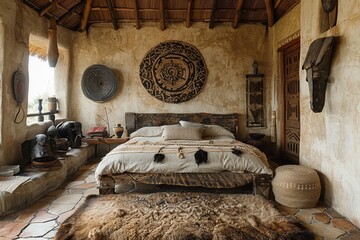 Wall Mural - This image showcases a beautifully refined traditional South African bedroom, featuring a classic wrought iron bed frame, capturing the essence of elegant interior design