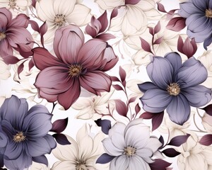 Wall Mural - A colorful floral pattern with purple, white, and blue flowers