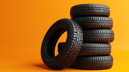 Set of tires leaning on each other