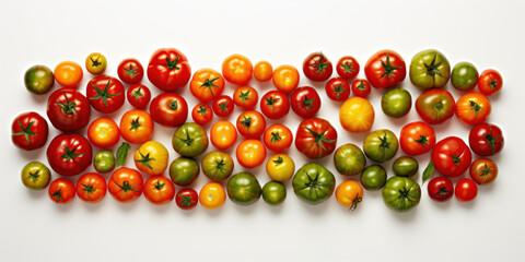 Wall Mural - Tomatoes in Colorful Array on White Background. Overhead View Of Fresh Tomatoes in Rows. Generative AI