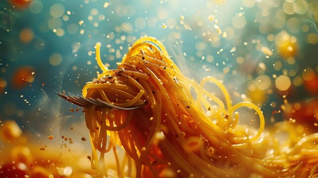 spaghetti pasta with a fork close up
