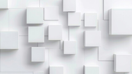 Wall Mural - Abstract geometric white bright 3d texture wall with squares and square cubes background illustration, textured wallpaper