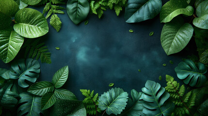 Wall Mural - A green leafy background with a large leafy green leaf in the center