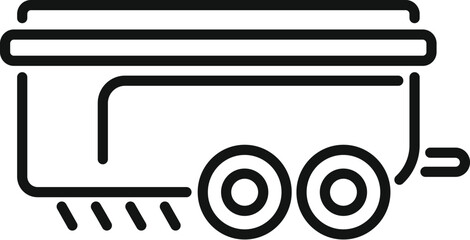 Simple black and white line drawing of a trailer, isolated on a clean white background