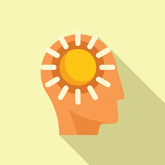 Poster - flat design of a human head silhouette with a radiant sun as the concept of a bright idea