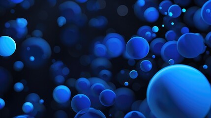 Poster - Blue geometric circles in varying sizes scattered across a dark background, forming an abstract and dynamic composition