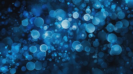 Poster - Blue geometric circles in varying sizes scattered across a dark background, forming an abstract and dynamic composition