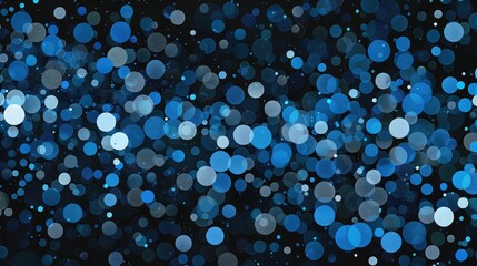Poster - Blue geometric circles in varying sizes scattered across a dark background, forming an abstract and dynamic composition