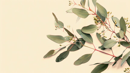 Wall Mural - Eucalyptus branch on a pale background