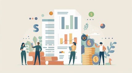 Wall Mural - Analyzing Assets and Liabilities: Importance of Wealth Management in Achieving Financial Stability - Minimalist 2D Illustration