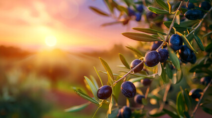 Wall Mural - Olive branch on blurred background sunny day