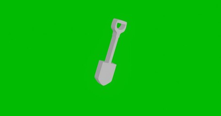 Poster - Animation of rotation of a white shovel symbol with shadow. Simple and complex rotation. Seamless looped 4k animation on green chroma key background