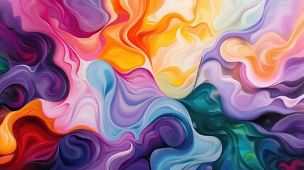 Poster - Colorful abstract painting featuring fluid lines and organic shapes, evoking a sense of creativity and spontaneity