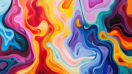 Poster - Colorful abstract painting featuring fluid lines and organic shapes, evoking a sense of creativity and spontaneity