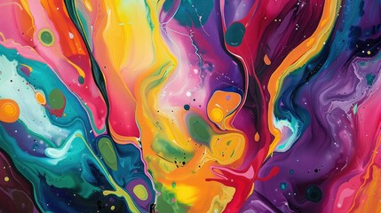 Poster - Colorful abstract painting featuring fluid lines and organic shapes, evoking a sense of creativity and spontaneity
