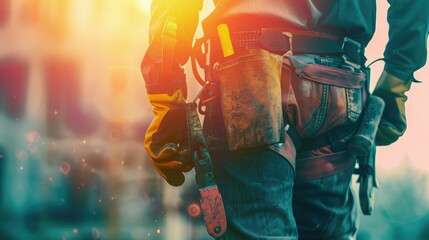 Canvas Print - Construction worker overlaid with construction equipment and tools, representing the hands-on aspect of building projects