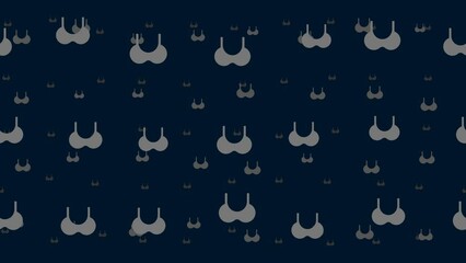 Poster - Bra symbols float horizontally from left to right. Parallax fly effect. Floating symbols are located randomly. Seamless looped 4k animation on dark blue background