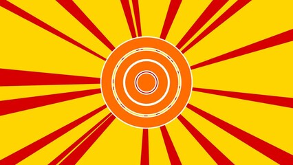 Poster - Checker game symbol on the background of animation from moving rays of the sun. Large orange symbol increases slightly. Seamless looped 4k animation on yellow background