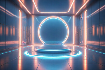 Poster - 3D futuristic technology booth background