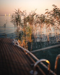 Wall Mural - Nice wooden vessel at lake Balaton in summer