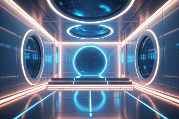 Poster - 3D futuristic technology booth background