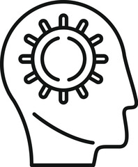 Poster - abstract vector icon representing innovative mind concept with gear cog, human head silhouette, and 