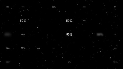 Poster - Template animation of evenly spaced 50 percent symbols of different sizes and opacity. Animation of transparency and size. Seamless looped 4k animation on black background with stars